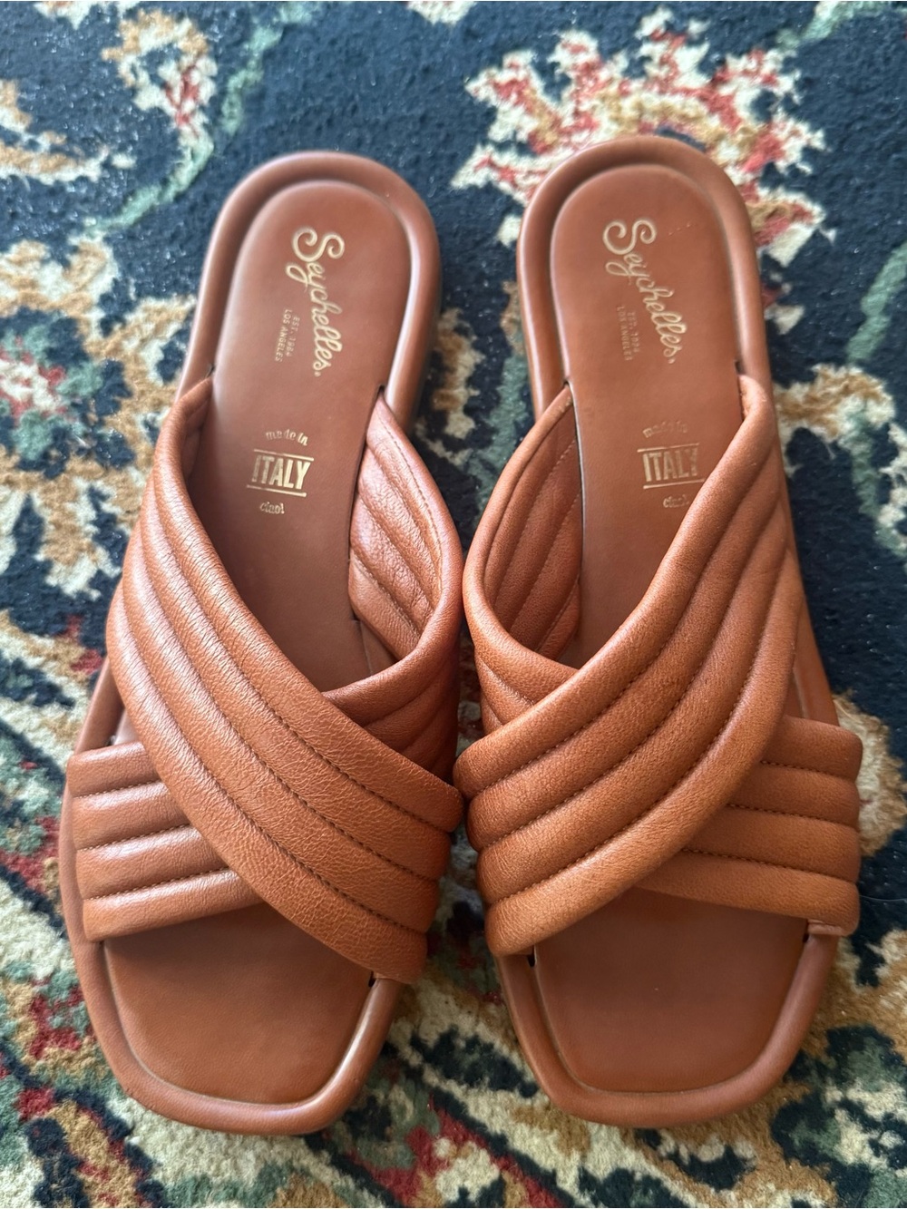 Seychelles Women's Brown Leather Slide Sandals made in Italy - W9